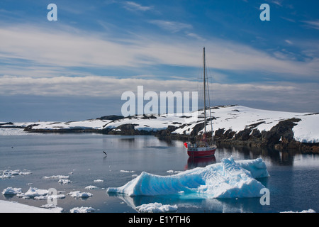 Location de bateau à l'un des glaciers de l'Antarctique Banque D'Images