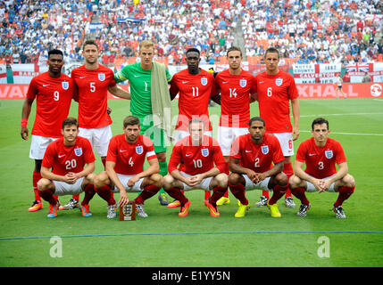 07.06.2014. En Floride, aux États-Unis. L'équipe d'Angleterre pose avant un match amical coupe du monde de football match d'échauffement entre l'Angleterre et du Honduras au Sun Life Stadium de Miami Gardens, en Floride. L'Angleterre l'avant Daniel Sturridge (9), Angleterre Defender Gary Cahill (5), l'Angleterre le gardien de but Joe Hart (1), l'Angleterre l'avant Danny Welbeck (11), Jordan Henderson au Racing (14), l'Angleterre défenseur Phil Jagielka (6) Au Racing, Adam Lallana (20) Au Racing, Steven Gerrard (capitaine) (4), l'Angleterre avant de Wayne Rooney (10), l'Angleterre Defender Glen Johnson (2), Angleterre Defender Banque D'Images