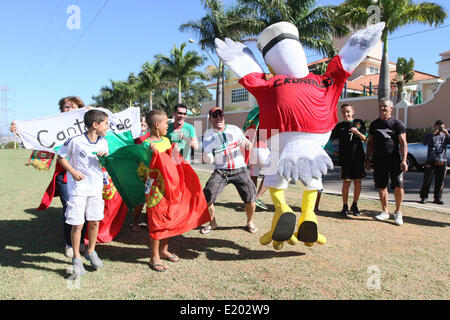 Sao Paulo, Brésil. 11 Juin, 2014. Foule devant l'Hôtel Royal Palm Plaza à Campinas, intérieur de Sao Paulo, Brésil, en attendant l'arrivée de l'équipe nationale de football portugais, choisie pour être le siège de l'équipe lors de la Coupe du Monde 2014. Dpa : Crédit photo alliance/Alamy Live News Banque D'Images