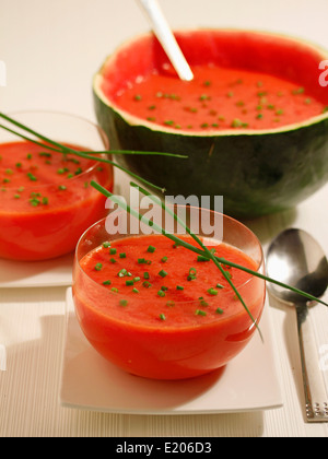 Gaspacho de pastèque. Recette disponible. Banque D'Images