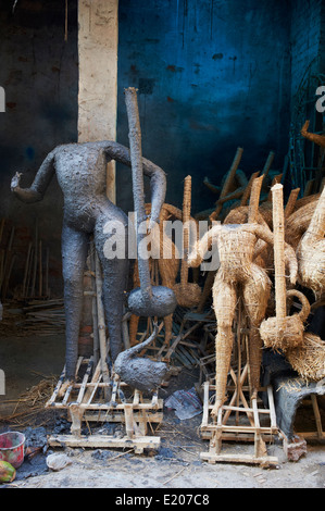 L'Inde, le Bengale occidental, Calcutta, Calcutta, quartier Kumartuli, argile idoles de dieux et déesses hindous statue, Durga Puja festival Banque D'Images