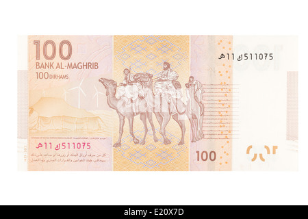 Une centaine de dirhams marocains billet sur un fond blanc Banque D'Images