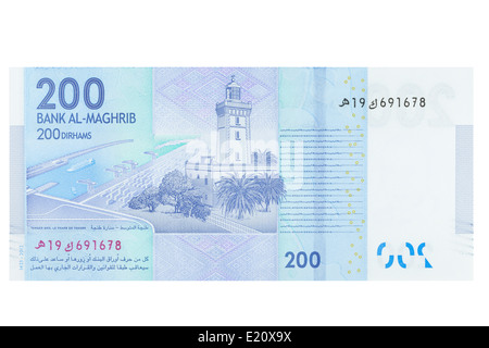 Deux cents dirhams marocain billet sur un fond blanc Banque D'Images