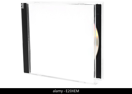 Ouvrez la boîte de CD avec disque sur fond blanc Banque D'Images