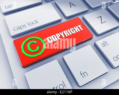 Touche d'auteur rouge avec icône verte , clavier ordinateur 3d Banque D'Images