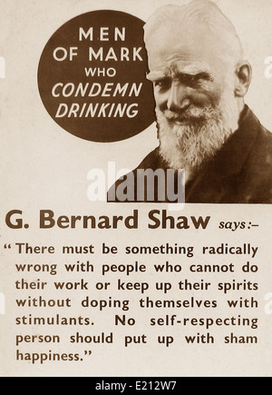 Message de tempérance George Bernard Shaw début des années 1900 Banque D'Images
