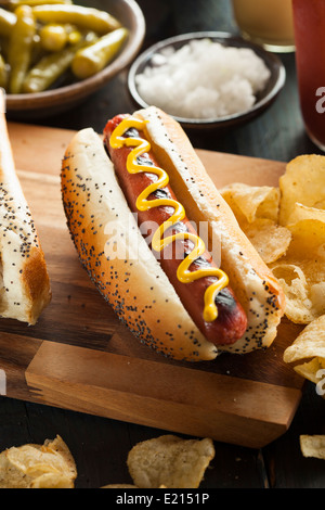 Tout le Bœuf grillé gastronomique hots dogs avec côtés et frites Banque D'Images