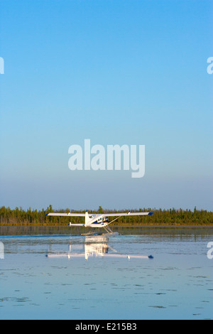 Un hydravion atterrissage sur un petit lac Banque D'Images