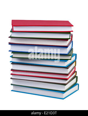 Pile de livres sur fond blanc isolé. Banque D'Images