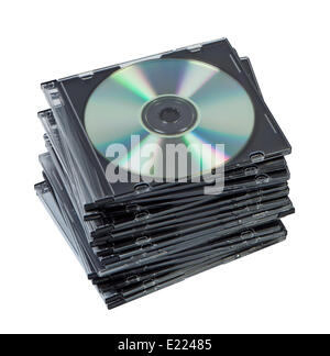 Les disques CD pile dans la case isolée. Banque D'Images