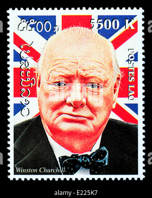 LAOS - circa 2000 : un timbre-poste imprimé en Laos montrant Winston Churchill, vers 2000 Banque D'Images