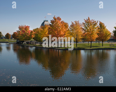 Le vieux port de Montréal, Canada, vue de Bassin Bonsecours, couleurs d'automne dans le parc Banque D'Images