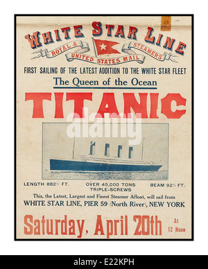 AFFICHE TITANIC annonçant la première voile du Titanic de New York avril 20th 1912 Titanic a coulé en route le 15th 1912 avril (version restaurée 2F9G601) Banque D'Images