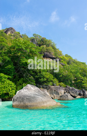 Belle eau tropical entourant une image parfaite dans l'île du parc marin national de Koh Similan, Thaïlande Banque D'Images