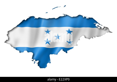Drapeau Honduras carte tridimensionnelle, render, isolated on white Banque D'Images