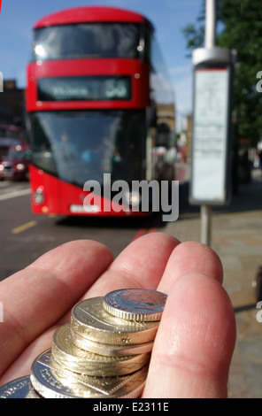 Arrêtez de prendre les bus londoniens paiement pour les tarifs du 6 juillet 2014, Londres Banque D'Images