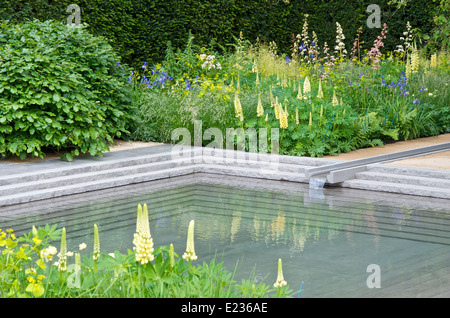 Petit Ruisseau, piscine et la plantation dans le jardin Laurent-Perrier conçues par Luciano Giubbilei à RHS Chelsea Flower Show 2014. Banque D'Images