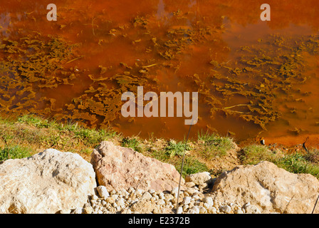 La rivière Tinto situé dans la région de Niebla, à Huelva (Espagne). Ses eaux sont rouges en raison de la forte teneur en métaux lourds. Banque D'Images