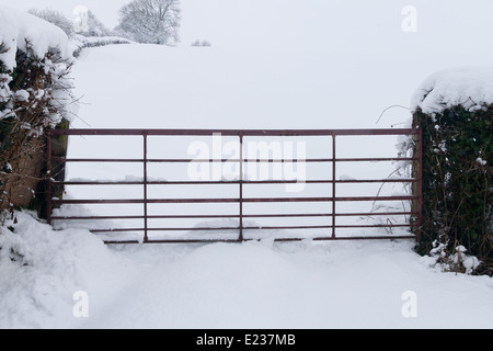 À la plus ferme au paysage couvert de neige au pied de la collines de Quantock. Banque D'Images