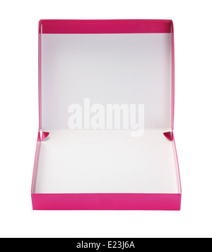 Boîte de papier rose sur fond blanc Banque D'Images