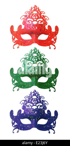 Collection de masques de carnaval en couleur sur fond blanc Banque D'Images