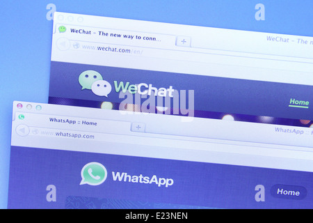 Photo de WhatsApp et WeChat sur un écran de surveillance. Ils sont célèbres pour les smartphones l'application de messagerie instantanée Banque D'Images