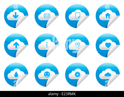 Blue cloud web icon collection avec un design de style bâton brillant sur fond blanc Banque D'Images