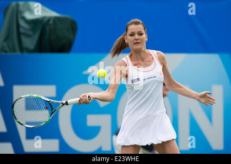 Eastbourne, Royaume-Uni. 15 Juin, 2014. Agnieszka Radwanska de Pologne en action pendant le rallye pour Bally match de double à l'Aegon International au Devonshire Park, Eastbourne. Credit : MeonStock/Alamy Live News Banque D'Images