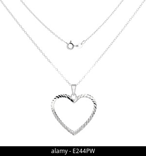 Collier Argent et pendentif en forme de coeur Banque D'Images