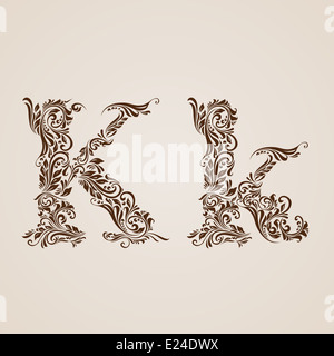 Décorées avec élégance lettre k en majuscules et minuscules. Banque D'Images