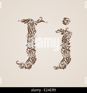 Décorées avec élégance lettre j en majuscules et minuscules. Banque D'Images