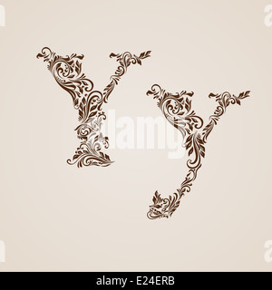 Décorées avec élégance lettre y en majuscules et minuscules. Banque D'Images