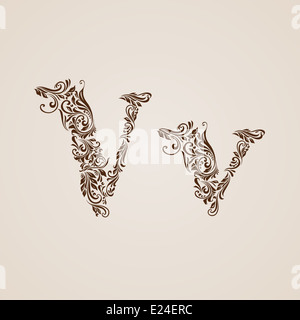 Décorées avec élégance lettre v en majuscules et minuscules. Banque D'Images