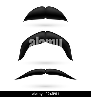 Un ensemble de trois moustache noire sur fond blanc. Banque D'Images