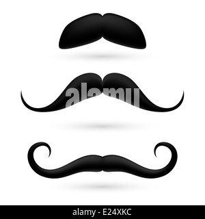 Un ensemble d'une moustache noire sur blanc. Banque D'Images