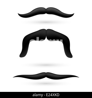 Un ensemble de cire à moustache noire sur fond blanc. Banque D'Images