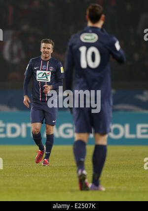 Paris Saint-Germain est le milieu de terrain Anglais David Beckham lors de la Coupe de France match de football Paris Saint-Germain (PSG) vs Olympique de Marseille (OM) au Parc-des-Princes avec : David Beckham Où : Paris, France Date : 27 fév 2013 Banque D'Images