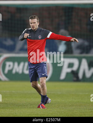 Paris Saint-Germain est le milieu de terrain Anglais David Beckham lors de la Coupe de France match de football Paris Saint-Germain (PSG) vs Olympique de Marseille (OM) au Parc-des-Princes avec : David Beckham Où : Paris, France Date : 27 fév 2013 Banque D'Images