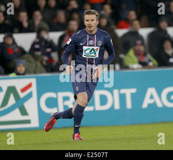 Paris Saint-Germain est le milieu de terrain Anglais David Beckham lors de la Coupe de France match de football Paris Saint-Germain (PSG) vs Olympique de Marseille (OM) au Parc-des-Princes avec : David Beckham Où : Paris, France Date : 27 fév 2013 Banque D'Images