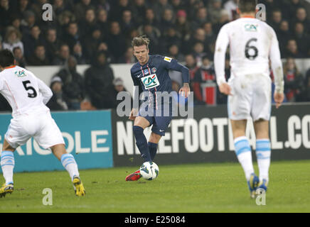 Paris Saint-Germain est le milieu de terrain Anglais David Beckham lors de la Coupe de France match de football Paris Saint-Germain (PSG) vs Olympique de Marseille (OM) au Parc-des-Princes avec : David Beckham Où : Paris, France Date : 27 fév 2013 Banque D'Images