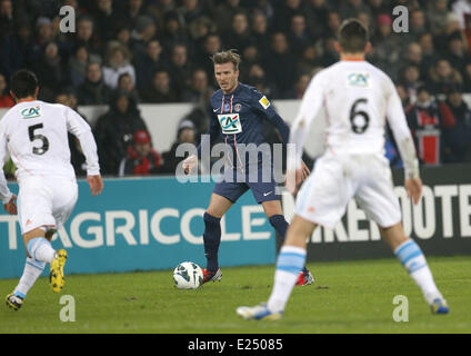 Paris Saint-Germain est le milieu de terrain Anglais David Beckham lors de la Coupe de France match de football Paris Saint-Germain (PSG) vs Olympique de Marseille (OM) au Parc-des-Princes avec : David Beckham Où : Paris, France Date : 27 fév 2013 Banque D'Images