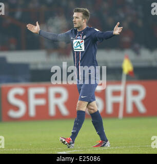 Paris Saint-Germain est le milieu de terrain Anglais David Beckham lors de la Coupe de France match de football Paris Saint-Germain (PSG) vs Olympique de Marseille (OM) au Parc-des-Princes avec : David Beckham Où : Paris, France Date : 27 fév 2013 Banque D'Images