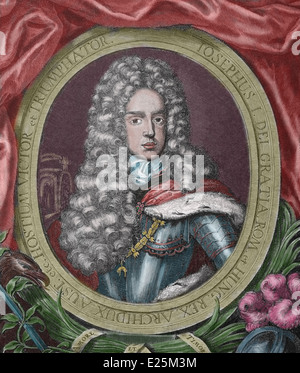 Joseph I (1678-1711). Saint Empereur romain à partir de 1705-1711. La gravure. 19e siècle. Plus tard la couleur. Banque D'Images