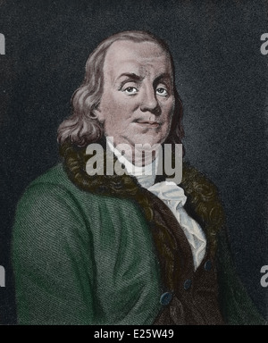 Benjamin Franklin (1706-1790). L'un des pères fondateurs des États-Unis d'Amérique. Gravure, 19ème siècle. Banque D'Images