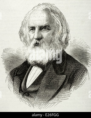 Henry Wadsworth Longfellow (1807-1882). Le poète américain et éducateur. Gravure, 19ème siècle. Banque D'Images