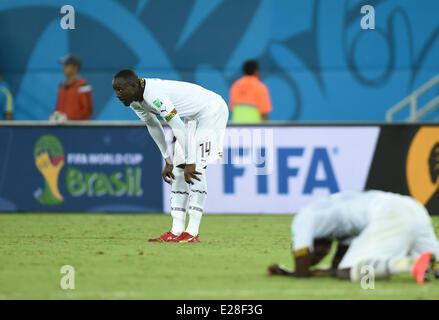 Natal, Brésil. 16 Juin, 2014. Albert Adomah (L) du Ghana réagir après la Coupe du Monde 2014 Groupe G avant-match entre le Ghana et les USA à l'Estadio stade Arena das Dunas de Natal, Brésil, 16 juin 2014. Dpa : Crédit photo alliance/Alamy Live News Banque D'Images