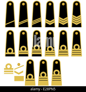 Les grades militaires et de l'insigne du monde. Illustration sur fond blanc. Banque D'Images