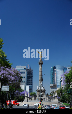 L'Ange de l'indépendance, officiellement connu sous le nom de colonne de la victoire sur un rond-point situé sur le Paseo de la Reforma. Banque D'Images