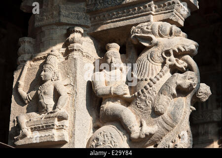 L'Inde, l'Etat du Tamil Nadu, Kanchipuram, Varadaraja Perumal temple (temple) ou Devarajaswami dédié à Vishnou, les sculptures Banque D'Images