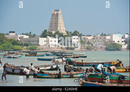 L'Inde, l'Etat du Tamil Nadu, Rameswaram est une des villes saintes de l'Inde et un important lieu de pèlerinage pour les Shaivites et Banque D'Images